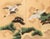 Large vintage Chinoiserie or Japanese Style 2-panel folding painted screen depicts two flying Red-Crowned Cranes above...
