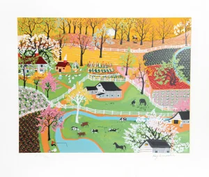 Kay Ameche, Early American Farm, Serigraph