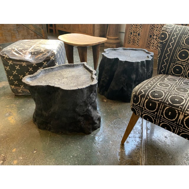 Wood Organic Modern Burnt Ebony Vintage Lychee Stump Table For Sale - Image 7 of 8