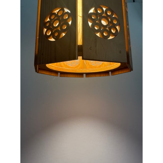 Vintage Swedish Modern Wood Hanging Pendant Light by Byalaget For Sale - Image 4 of 11