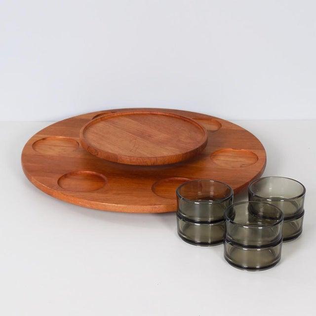 1960s Lazy Susan Snack Tray with Bowls, Denmark, 1960s, Set of 7 For Sale - Image 5 of 9
