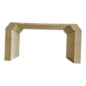 1970s Vintage Faux Goat Skin Deco Console Hall Table Karl Springer Style Server