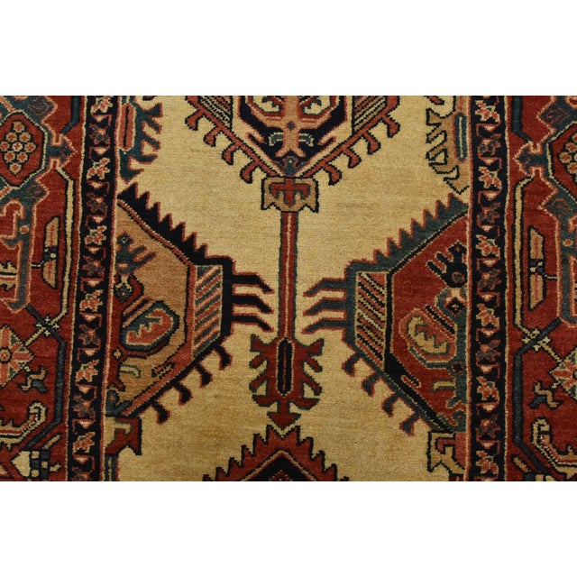 Beige Fine Heriz Runner 3’2” X 10’7” Beige Wool Vintage Hand-Knotted Oriental Rug For Sale - Image 8 of 14