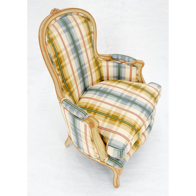 Funky Upholstery Painted & Carved Frame French Ballon Back Arm Lounge Chair MINT For Sale - Image 14 of 16