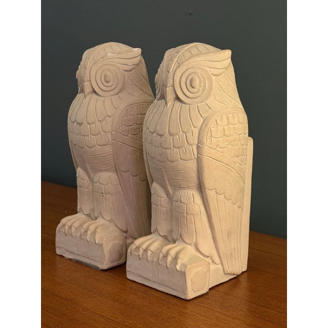 Art Deco Heavy Cast Sandstone Owl Bookends - A Pair For Sale - Image 10 of 11