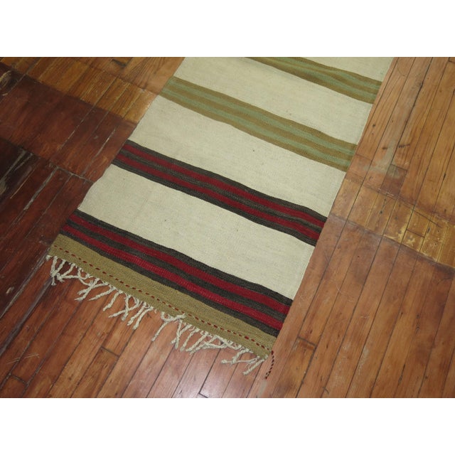 Textile Vintage Zabihi Collection Long Ivory Striped Kilim Long Runner For Sale - Image 7 of 9