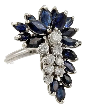 Diamond & Sapphire 14k White Gold Cluster Ring, Size 6