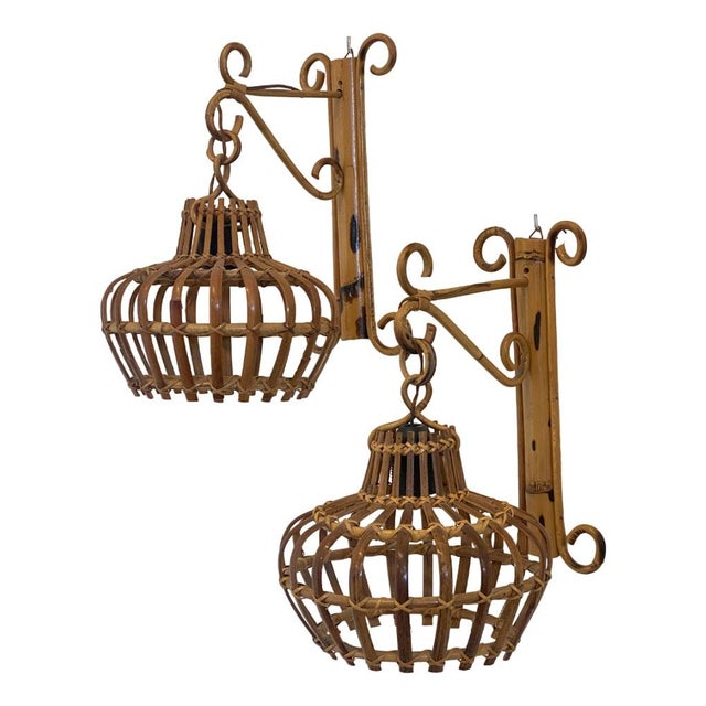 Rattan and Bamboo Wall Lamps, 1970s, Set of 2 For Sale - Image 14 of 14