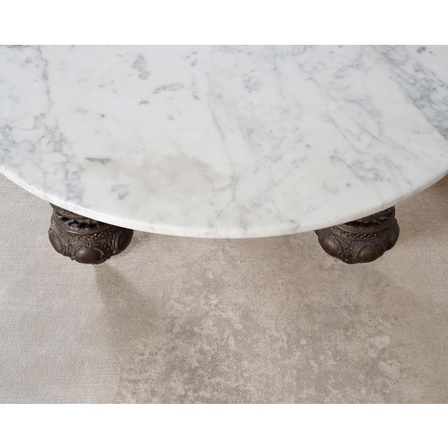 Bohemian Bronze Mace Finial Cocktail Table Carrara Marble Top For Sale - Image 10 of 18