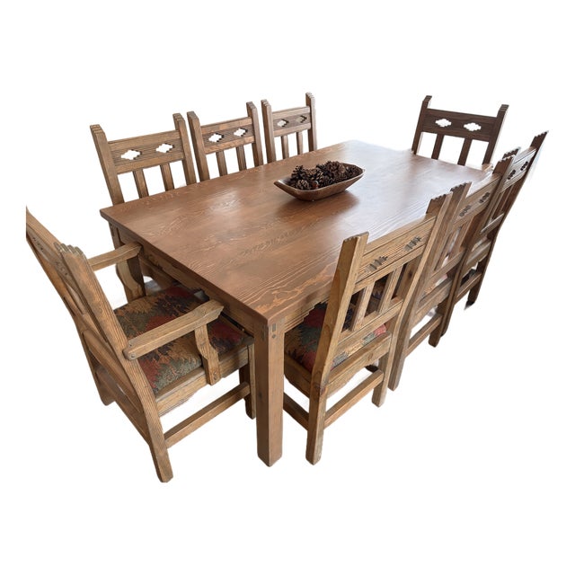 Morewood and Yager Handcrafted Tao Dining Table With 8 Kilim Seats For Sale