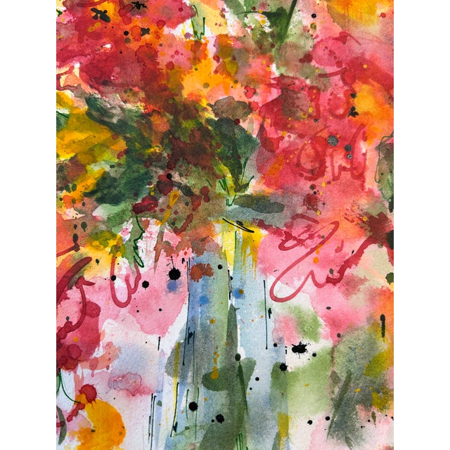 Original Watercolor Painting of Abstract Flowers “Blue Vase” For Sale - Image 10 of 11