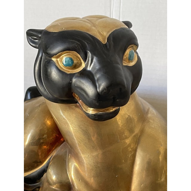 Chinese Pair of Gold Porcelain Bastet Cat Goddesses Protectors of Women Qing Dynasty For Sale - Image 3 of 9