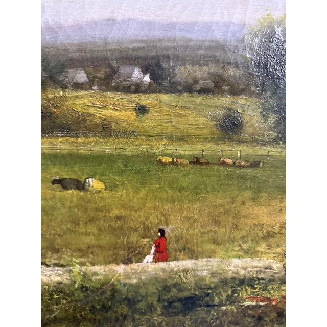 1980s Traditional Pastoral Landscape Oil Painting in a Rustic Pine Frame / English Country Side Scene For Sale - Image 5 of 7