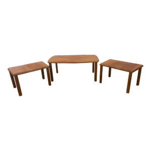 1970s Danish Set of 3 Coffee Table and Side Table