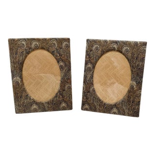 Pair of Liberty of London Peacock Print Fabric Picture Frames Vintage Arts and C For Sale