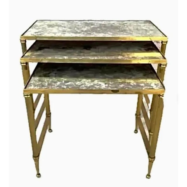 Mid 20th Century Mid Century Brass Nesting Tables in Maison Jansen Style For Sale - Image 5 of 11
