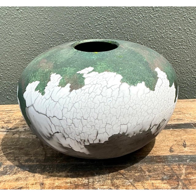Late 20th Century Vintage Tony Evans Crackle Glaze Ceramic Vase For Sale - Image 5 of 12