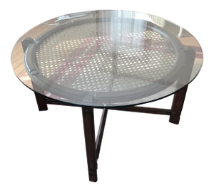 Mid-Century Cane & Wood Dining/Game Table