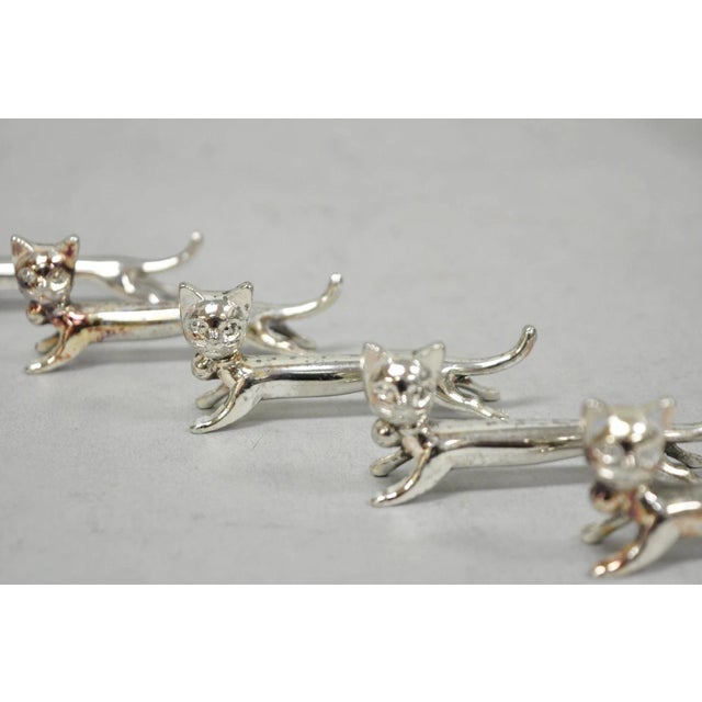 Silver Vintage Art Deco Small Silver Plated Metal Figural Cat Knife Rests - Set of 5 For Sale - Image 8 of 13