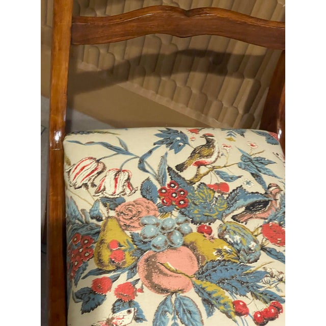 English Mid-20th Century Tell City Mahogany Duncan Phyfe Rose Back Chairs in Vintage Designer Document Fabric - A Pair For Sale - Image 3 of 12