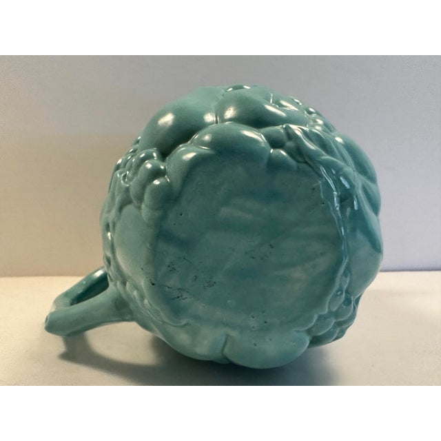 Celadon Vintage MCM Ceramic Serving Pitcher and Drinks Glasses, Celadon Fruit Relief Pattern For Sale - Image 8 of 9