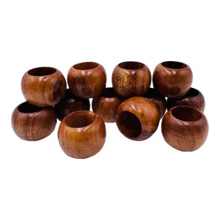 1980s Cylinder Walnut Napkin Rings - Set of 12 For Sale