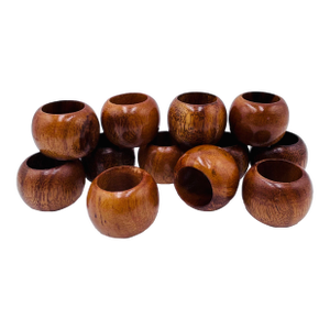 1980s Cylinder Walnut Napkin Rings - Set of 12