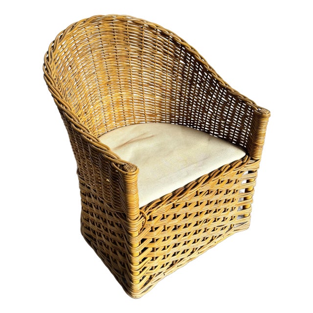 Boho Chic Woven Wicker Lounge Chair For Sale