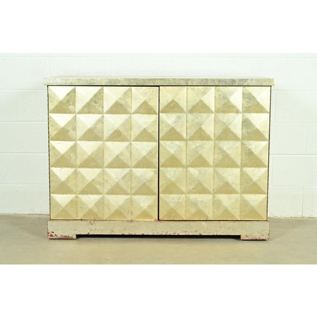 Mid-Century Modern Barbara Barry for Baker Furniture Diamond Silver Leaf Cabinet or Credenza For Sale - Image 3 of 13