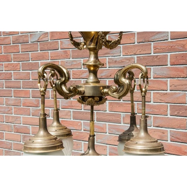 Mid 20th Century Brass Chandelier, Western Europe., 1950s For Sale - Image 6 of 10