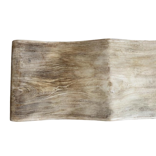 Washed Teak Wave Coastal Conetmporary Bench For Sale - Image 4 of 7