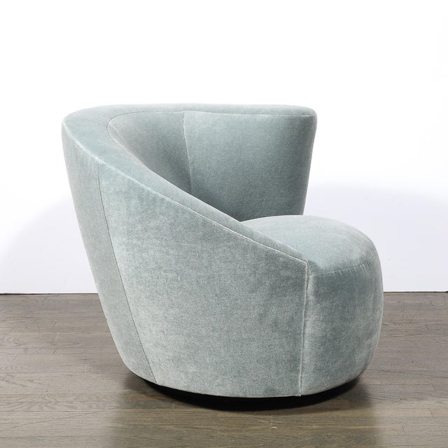 Pair of Powder Blue Mohair Velvet Swiveling "Nautilus" Chairs by Vladimir Kagan For Sale - Image 13 of 15