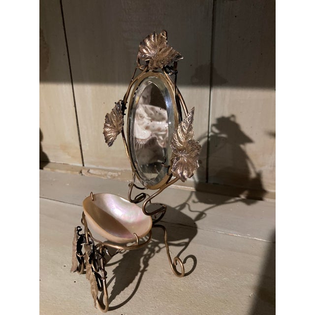 Early 20th Century Antique Palais Royal Mother of Pearl & Brass Chair Shaped Pocket Watch Holder For Sale - Image 5 of 9