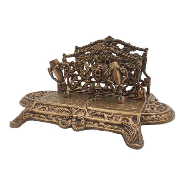 Antique Italian Neo-Baroque Style Letter and Writing Accessory Stand: A Double Pen Holder and a Paper Tray For Sale