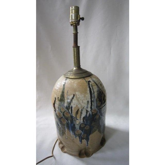Mid-Century Modern Mid Century Majolica Signed Art Pottery Lamp For Sale - Image 3 of 5