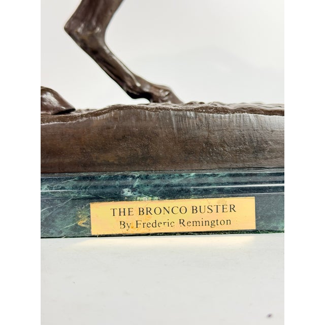 Late 20th Century Late 20th Century Frederic Remington Style “The Bronco Buster” Bronze Western Sculpture on Marble Base For Sale - Image 5 of 5