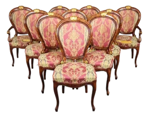 Fine Set of 10 French Louis XV Rococo Carved Mahogany Dining Chairs