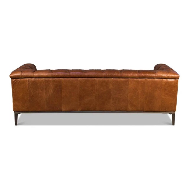 Mid Century Style Leather Sofa For Sale - Image 4 of 6