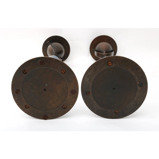 Bronze and Favrile Glass Candle Holders Candlesticks by Louis C. Tiffany Furnaces Inc. - a Pair For Sale - Image 10 of 11