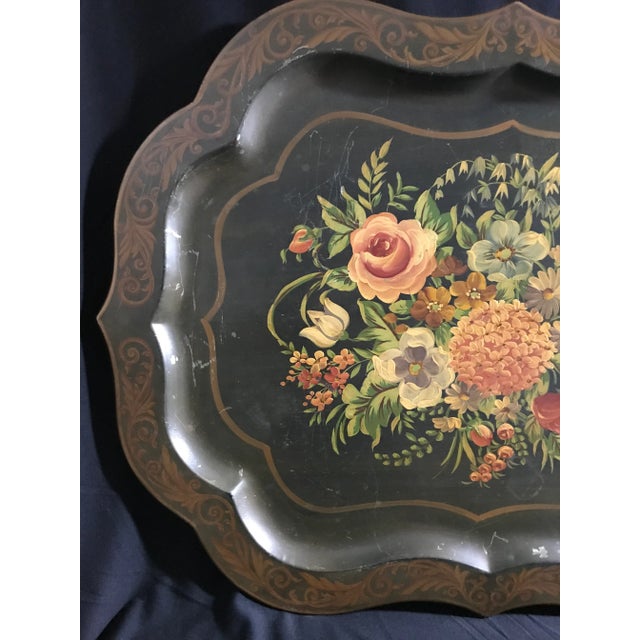 19th Century Floral Painted French Tole Antique Table Tray For Sale - Image 4 of 13