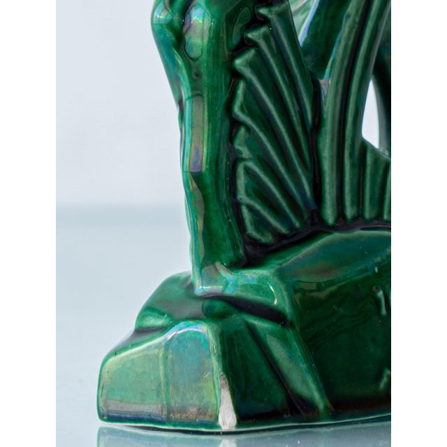 Art Deco Emerald Green Ceramic Deer Sculpture by Charles Lemanceau for Saint-Clément, France, 1930s For Sale - Image 9 of 14