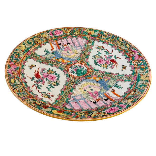 Mid 20th Century Large Mid-20th Century Hand-Painted Chinese Export Rose Medallion Charger 16.25" For Sale - Image 5 of 10