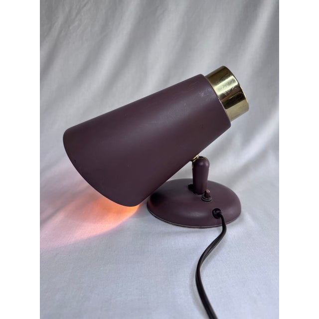 Mid-Century Modern Vintage Mid Century Modern Atomic Cone Chocolate Brown Metal & Brass Finish Plug-in Desk Lamp For Sale - Image 3 of 11
