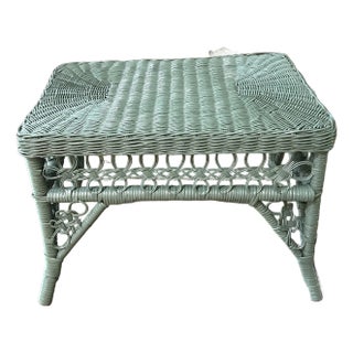Vintage Wicker Bench Stool in Moss Green For Sale