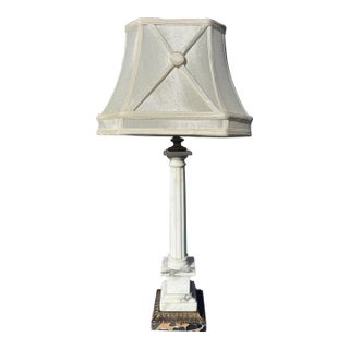 1920s Black and White Marble Lamp in the Neoclassical Style With Original Shade For Sale