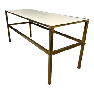 1950s Brass Italian Console Table With Vitrolite White Top