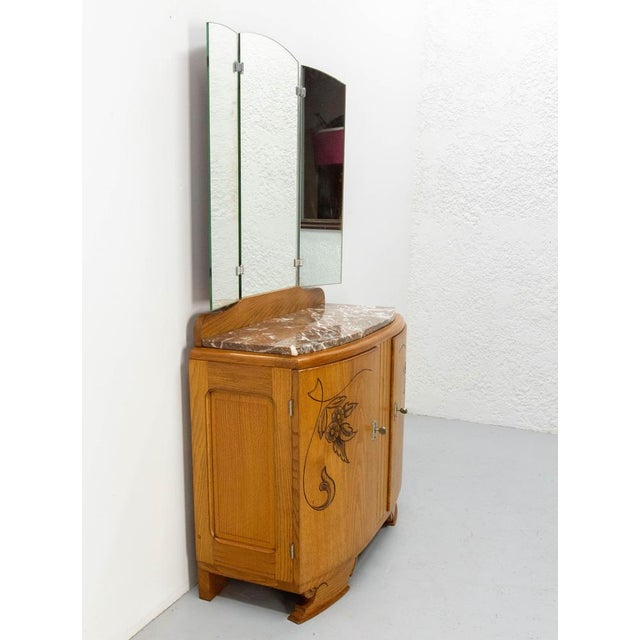 Mid-Century Modern Midcentury Modern French Oak Marble Dressing Table, 1960 For Sale - Image 3 of 13