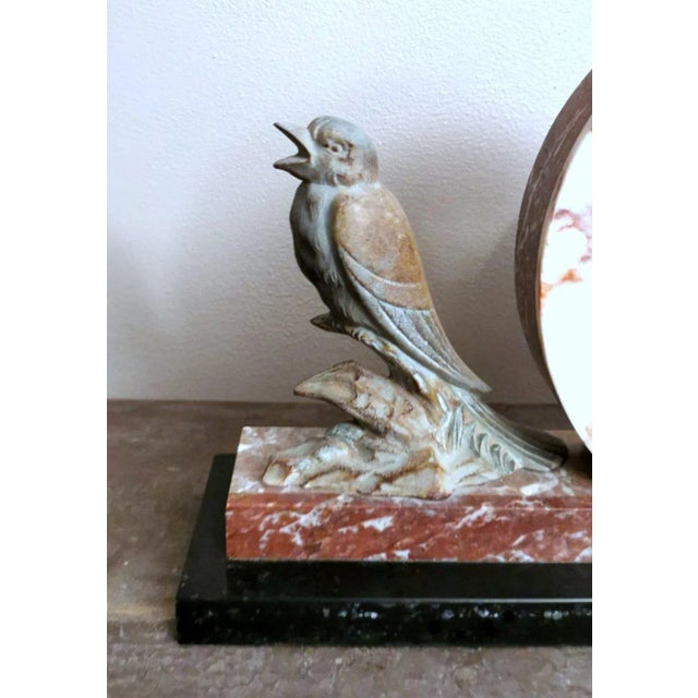 White 1930s Art Deco French Marble Clock and Bronzed Metal Bird For Sale - Image 8 of 13