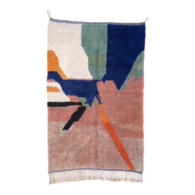 Abstract Landscape Color-Block Hand-Knotted Wool Rug | 10'1" X 6'7" | One of a Kind For Sale
