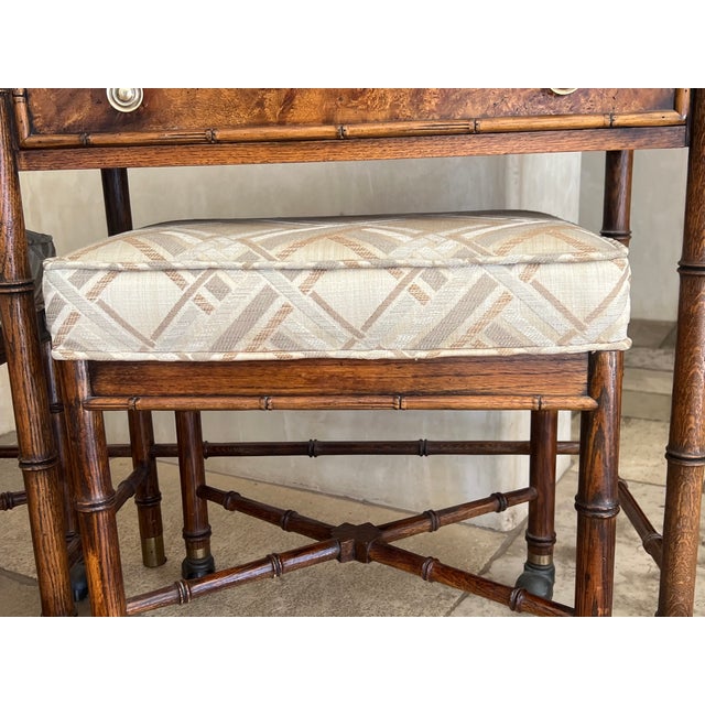 Hekman Furniture Hekman Burl Wood, Faux Bamboo Console With Nesting Stools & Brass Accents For Sale - Image 4 of 14